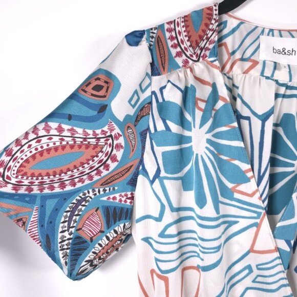 NWT Ba&sh ROBE JARA Mixed Print Wrap Mini Dress Turquoise 1E23JARA Size 3 MEDIUM - Picture 7 of 15